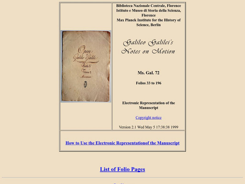 Galileo's Notes on Motion Primary