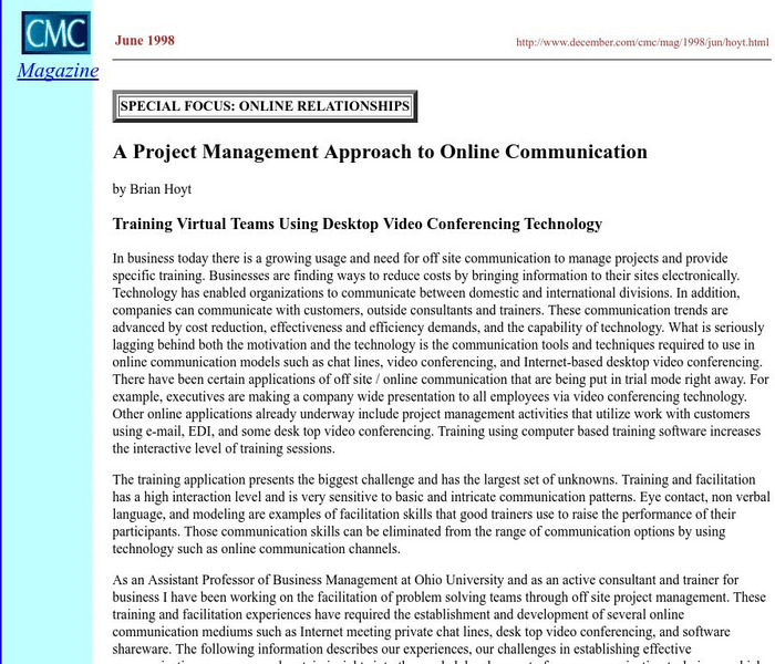 Training Virtual Teams Using Desktop Video Conferencing Article Training Virtual Teams Using Desktop Video Conferencing Article