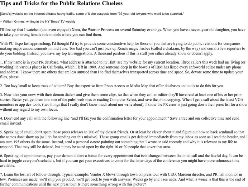 Tips and Tricks for the Public Relations Clueless Article Tips and Tricks for the Public Relations Clueless Article