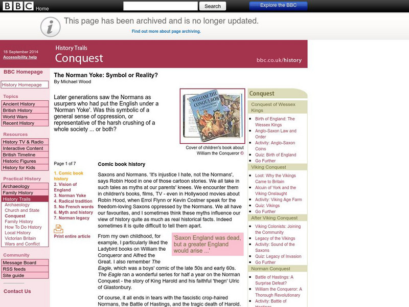 Bbc History: History Trails: Conquest: The Norman Yoke: Symbol or Reality? Website Bbc History: History Trails: Conquest: The Norman Yoke: Symbol or Reality? Website