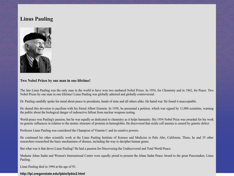 Women's International Center: Linus Pauling Website Women's International Center: Linus Pauling Website