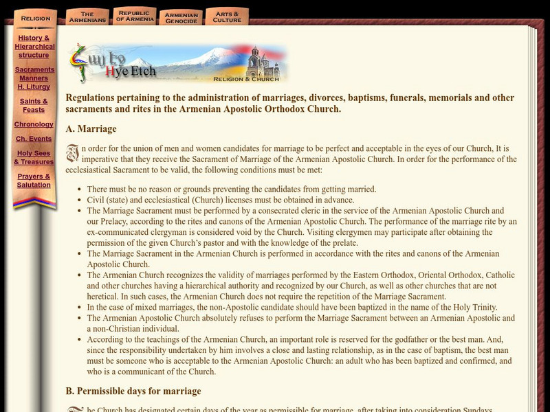 The Armenian Apostolic Church: Regulations/administration Website