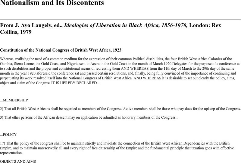 Swarthmore College: Nationalism and Its Discontents Primary Swarthmore College: Nationalism and Its Discontents Primary