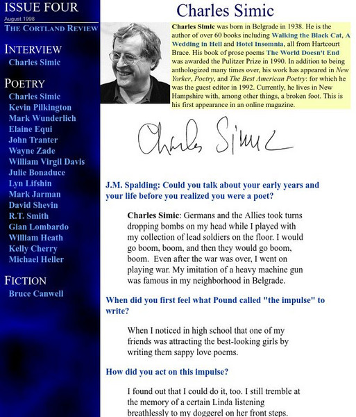 Charles Simic, Interview: The Cortland Review Primary Charles Simic, Interview: The Cortland Review Primary