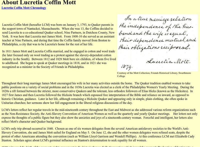 Lucretia Coffin Mott Papers Project: About Lucretia Coffin Mott Handout Lucretia Coffin Mott Papers Project: About Lucretia Coffin Mott Handout