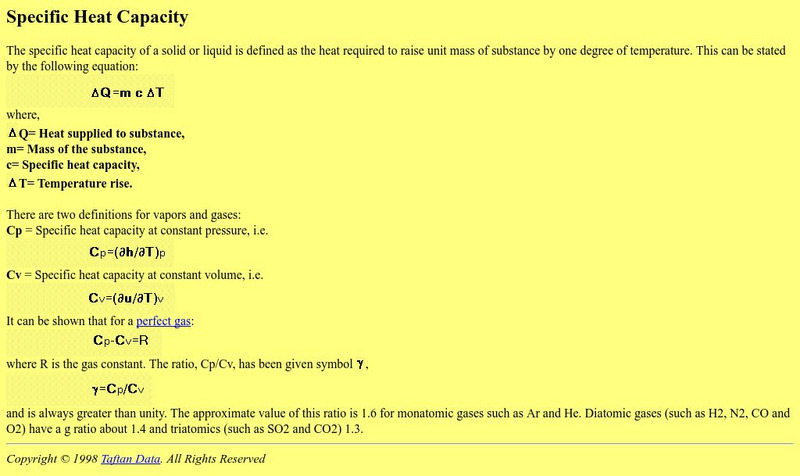 Applied Thermodynamics: Specific Heat Capacity Handout Applied Thermodynamics: Specific Heat Capacity Handout