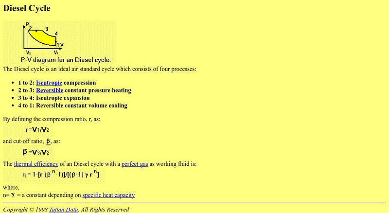 Applied Thermodynamics: Diesel Cycle Handout Applied Thermodynamics: Diesel Cycle Handout