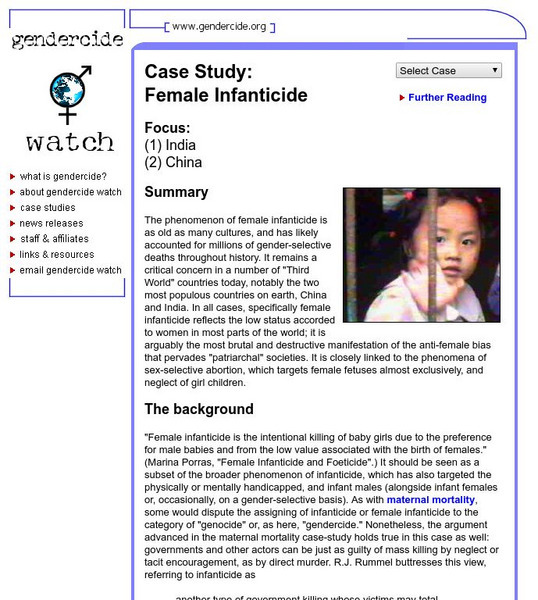 Gendercide Watch: Case Study: Female Infanticide Website Gendercide Watch: Case Study: Female Infanticide Website