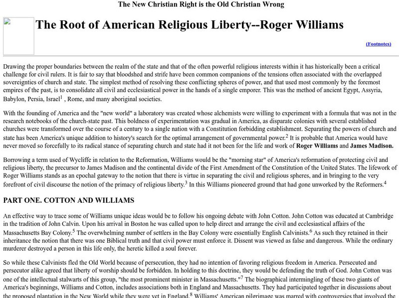 Bible Prophecy: The Root of American Religious Liberty Roger Williams Article Bible Prophecy: The Root of American Religious Liberty Roger Williams Article