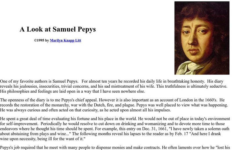 Illyria: A Look at Samuel Pepys Website Illyria: A Look at Samuel Pepys Website