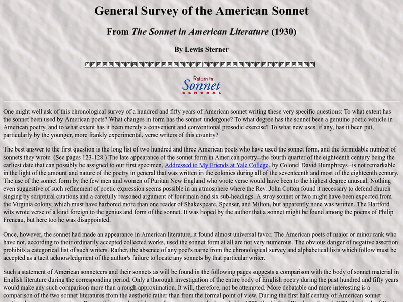General Survey of the American Sonnet Article