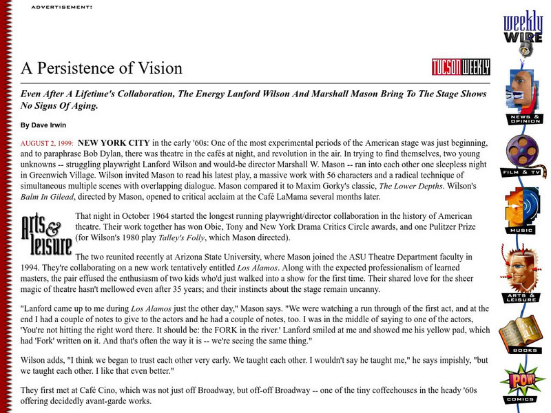 Tuscon Weekly Arts and Leisure: A Persistence of Vision Website Tuscon Weekly Arts and Leisure: A Persistence of Vision Website