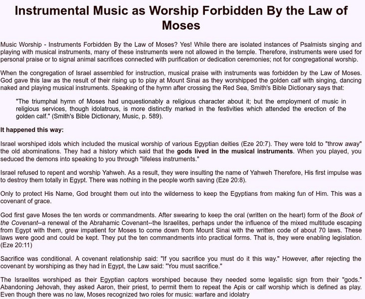 Instrumental Music as Worship Forbidden by Law of Moses Handout Instrumental Music as Worship Forbidden by Law of Moses Handout