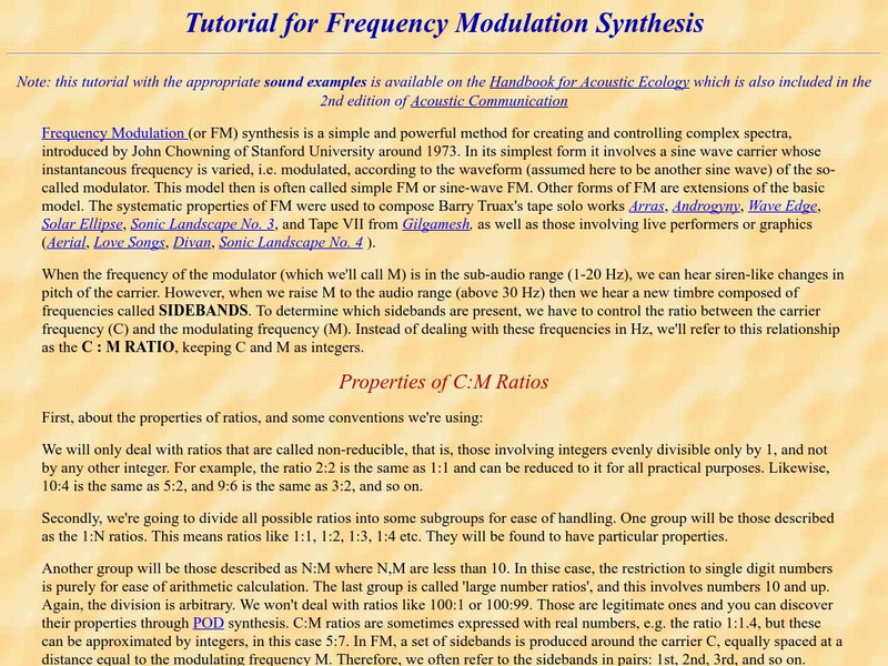 Tutorial for Frequency Modulation Synthesis Website Tutorial for Frequency Modulation Synthesis Website