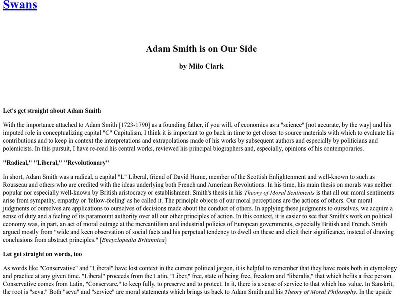 Swans: Adam Smith Outrage Against Mercantilism Website