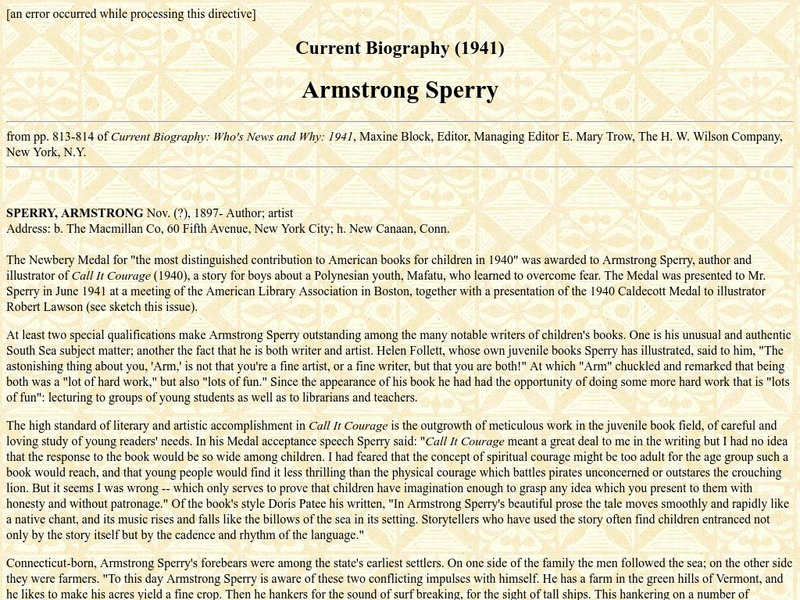 Armstrong Sperry: Current Biography (1941) Website