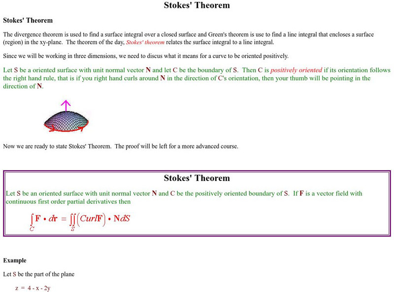 Lake Tahoe Community College: Stokes' Theorem Activity Lake Tahoe Community College: Stokes' Theorem Activity