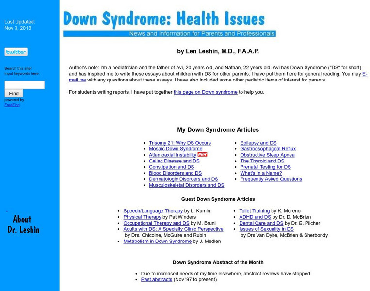 Down Syndrome: Health Issues Website