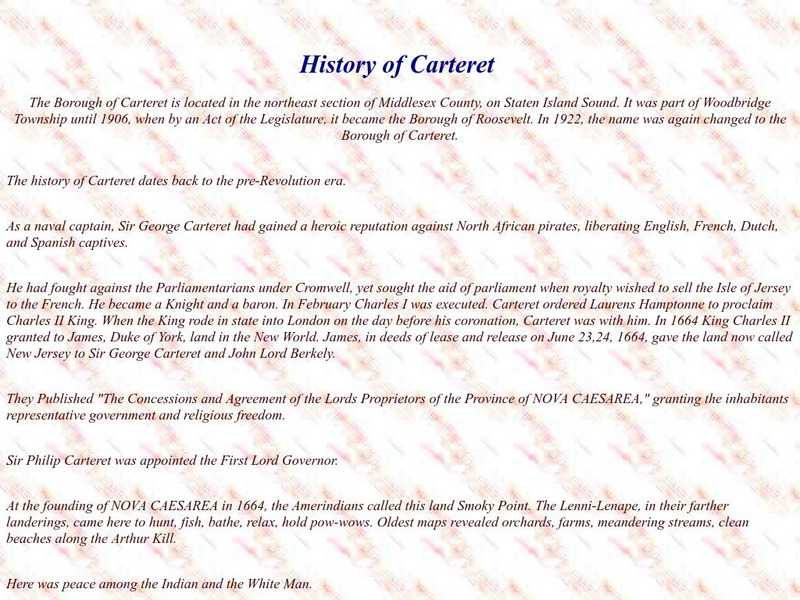 History of Carteret Borough Article History of Carteret Borough Article
