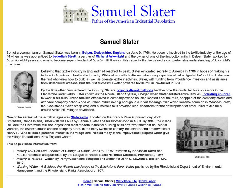 Woonsocket Connection: Samuel Slater: Father of American Industrial Revolution Handout