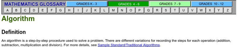 Learn alberta.ca: Mathematics Glossary: Algorithm Handout Learn alberta.ca: Mathematics Glossary: Algorithm Handout