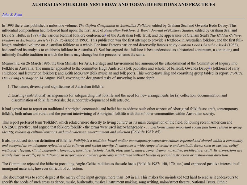 Australian Folklore: Definitions and Practices Handout Australian Folklore: Definitions and Practices Handout