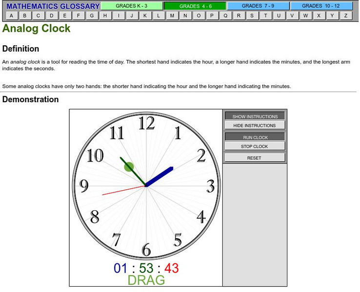 Learn alberta.ca: Mathematics Glossary: Analog Clock Handout Learn alberta.ca: Mathematics Glossary: Analog Clock Handout
