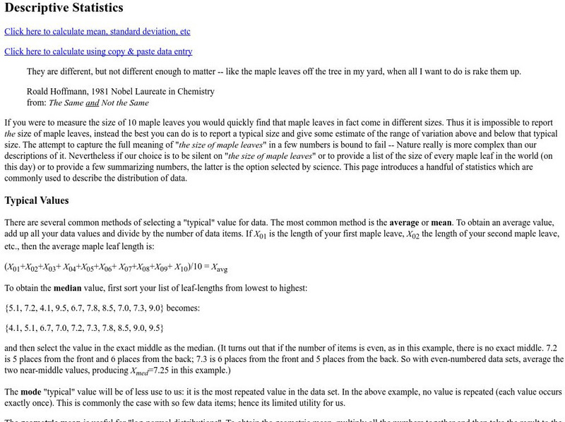 Descriptive Statistics Handout Descriptive Statistics Handout