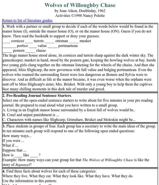 Nancy Polette: "Wolves of Willoughby Chase"/lesson Plan Lesson Plan Nancy Polette: "Wolves of Willoughby Chase"/lesson Plan Lesson Plan