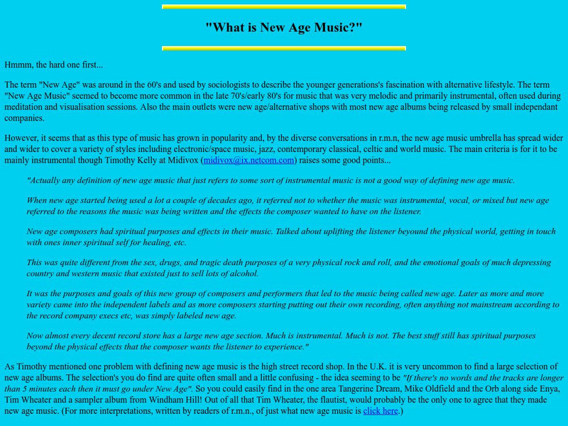 Music for a New Age: What Is New Age Music? Article