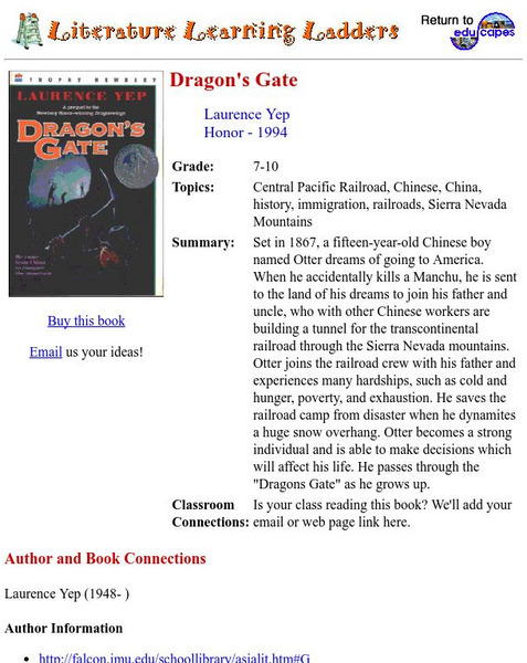 Literature Learning Ladders: Laurence Yep "Dragon's Gate" Handout Literature Learning Ladders: Laurence Yep "Dragon's Gate" Handout