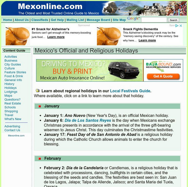 Mexico Online: Official & Religious Mexican Holidays Website Mexico Online: Official & Religious Mexican Holidays Website