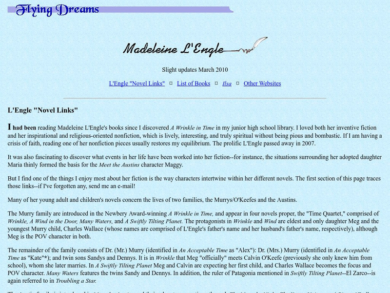 "Flying Dreams" Linda's Madeleine L'engle Page Website