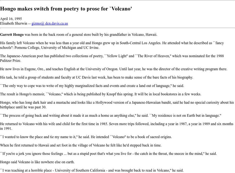 Printed Matter: Garrett Hongo April 16, 1995 a Biography Website