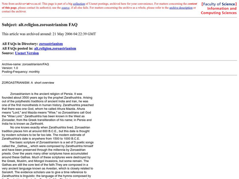 An Overview of Zoroastrianism Handout