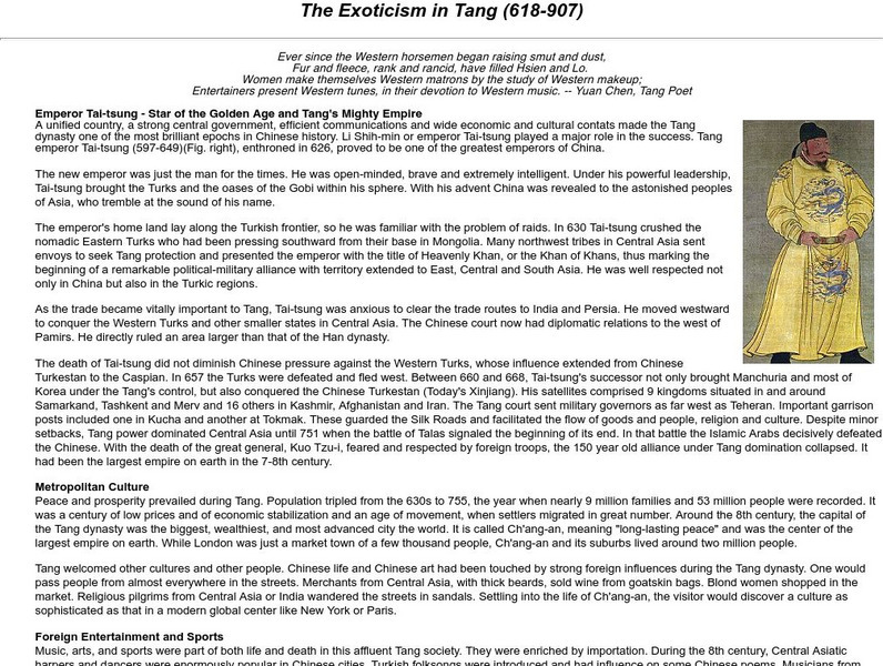 Silk Road Foundation: The Exoticism in Tang (618 907) Handout