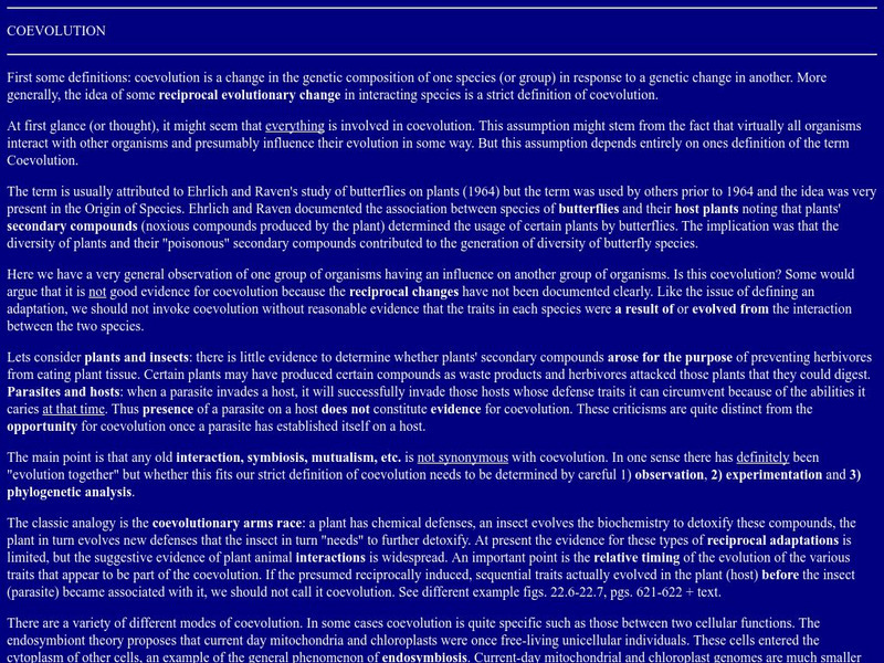 Brown University: Coevolution Handout Brown University: Coevolution Handout