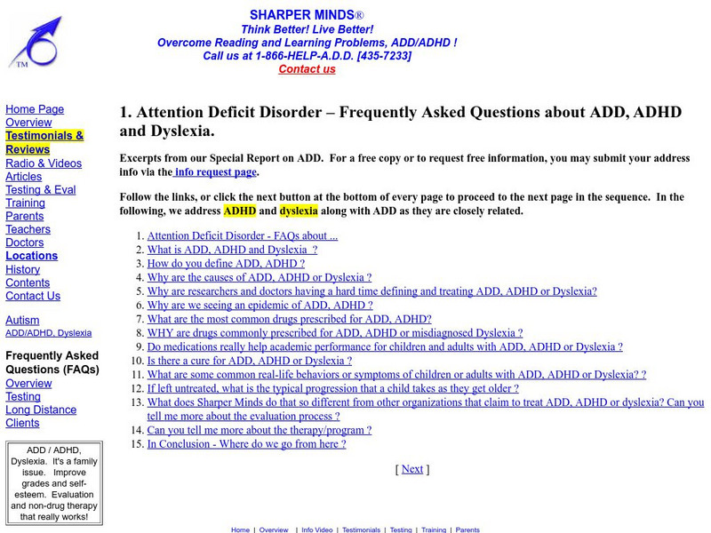Sharper Mind Centers: Questions About Add/adhd Website Sharper Mind Centers: Questions About Add/adhd Website