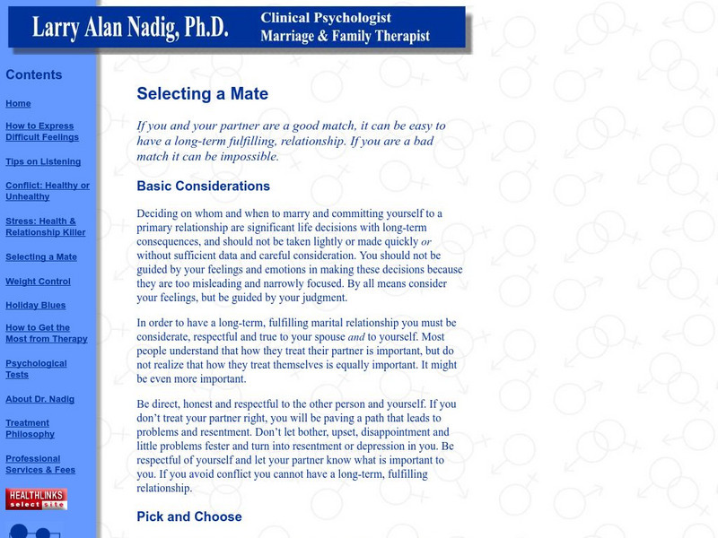 Health Relationships and Successful Living: Selecting a Mate Article Health Relationships and Successful Living: Selecting a Mate Article