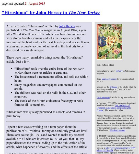 Hiroshima by John Hersey Website Hiroshima by John Hersey Website