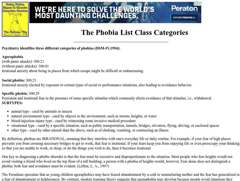 The Phobia List: Class Categories Website The Phobia List: Class Categories Website