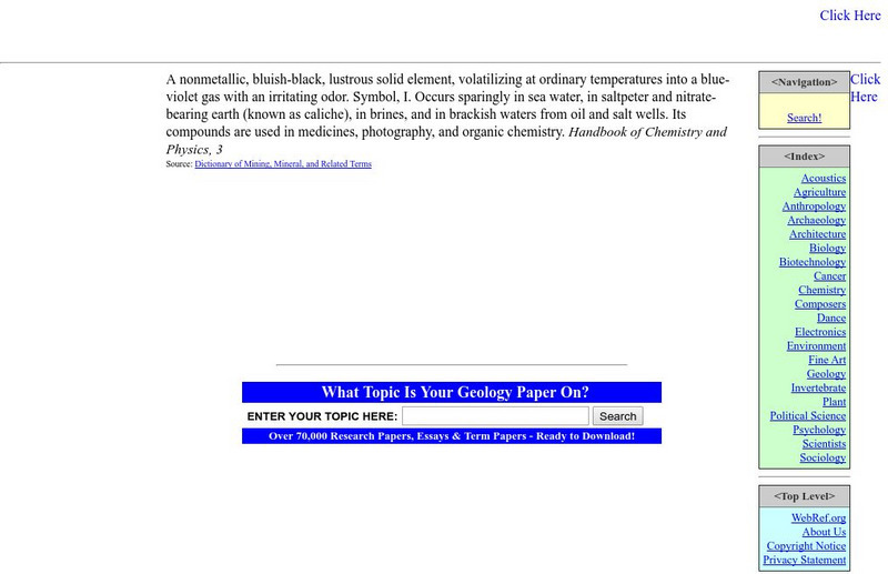 Web ref.org: Iodine Handout Web ref.org: Iodine Handout