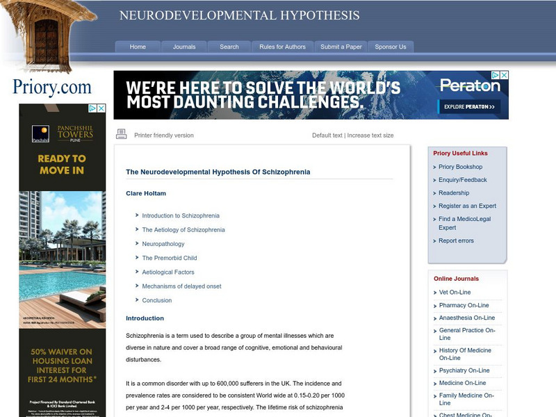 Priory: The Neurodevelopmental Hypothesis of Schizophrenia Article