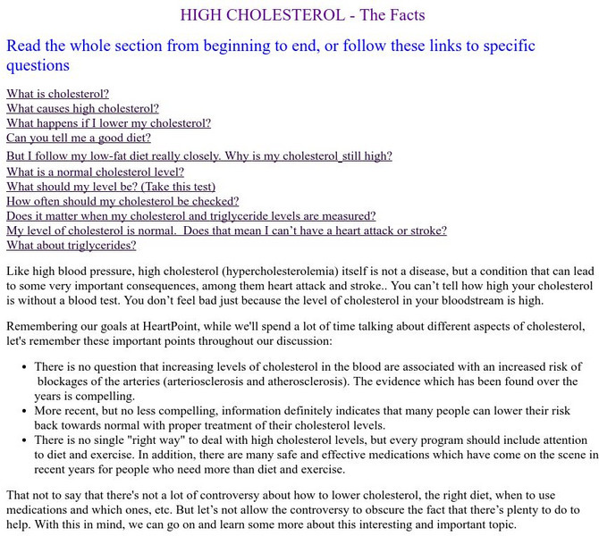 High Cholesterol: The Facts Handout