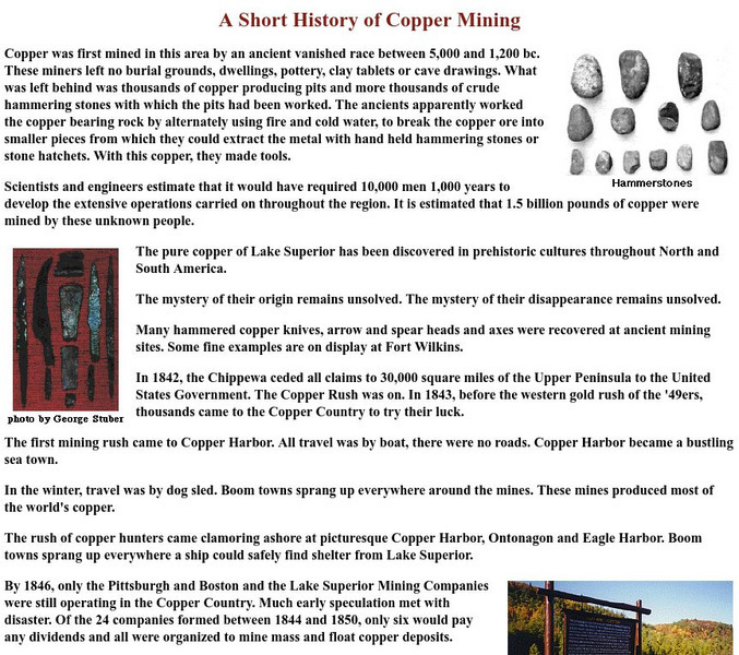 A Short History of Copper Mining Handout A Short History of Copper Mining Handout
