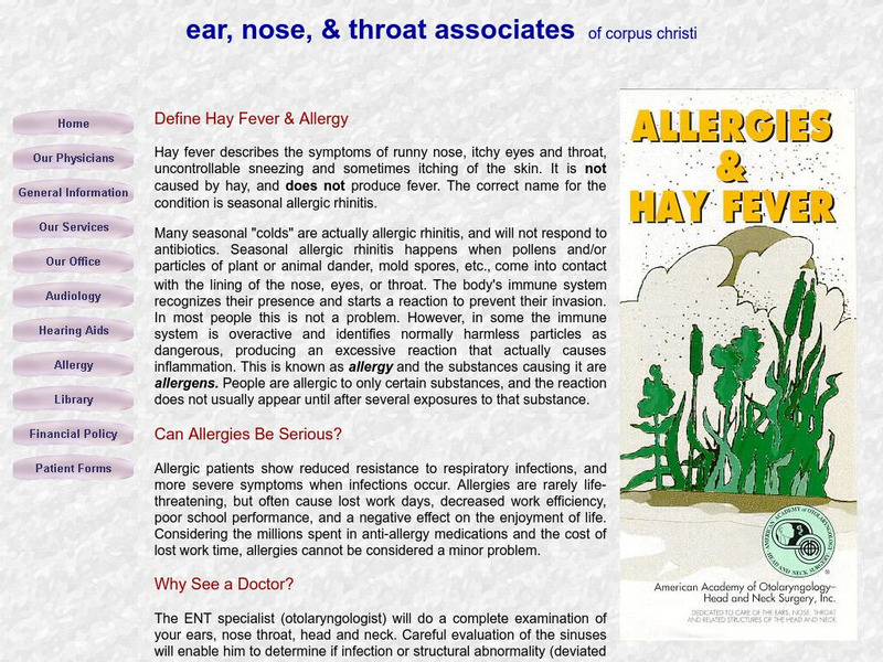 Ent Associates of Corpus Christi: Allergies & Hay Fever Handout Ent Associates of Corpus Christi: Allergies & Hay Fever Handout