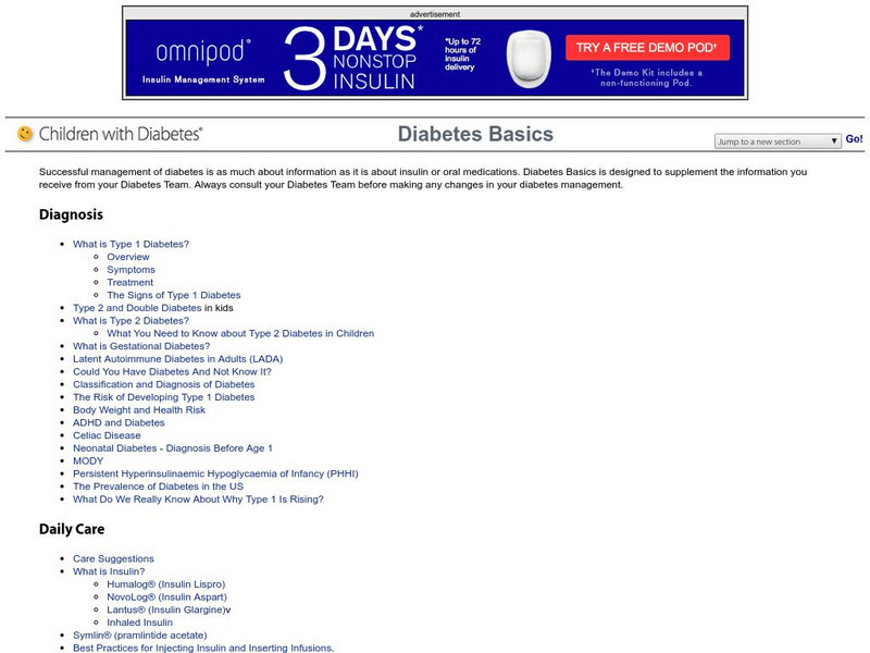 Children With Diabetes: Diabetes Basics Handout Children With Diabetes: Diabetes Basics Handout