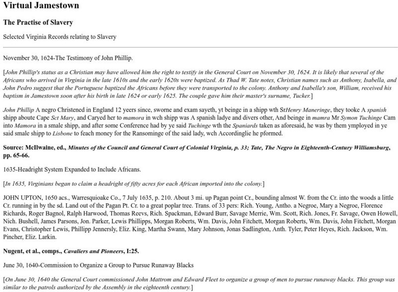 Virtual Jamestown: The Practice of Slavery: Selected Virginia Records Primary Virtual Jamestown: The Practice of Slavery: Selected Virginia Records Primary