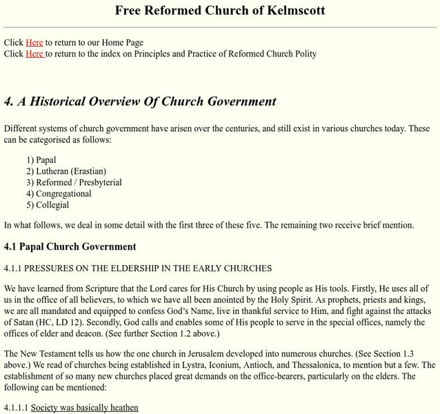 Free Reformed Church of Kelmscott: A Historical Overview of Church Government Website Free Reformed Church of Kelmscott: A Historical Overview of Church Government Website