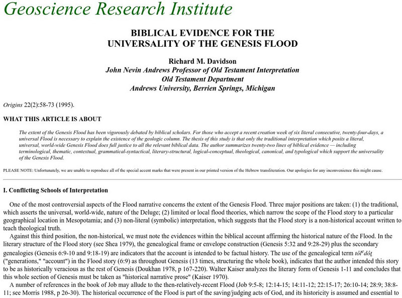 Biblical Evidence for the Universality of the Genesis Flood Article